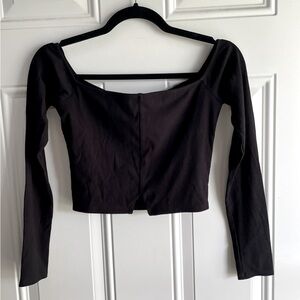 NWT HTF Naked Wardrobe Black Off My Shoulders Long Sleeve Lux Ribbed Crop Top